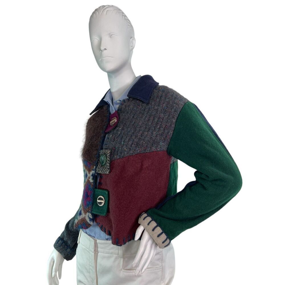 Baabaazuzu Patchwork Wool Upcycled Sweater Jacket Hand Blanket Stitched $218 SM - Picture 2 of 9